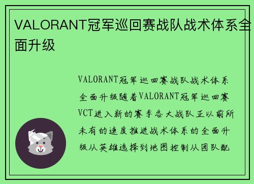 VALORANT冠军巡回赛战队战术体系全面升级