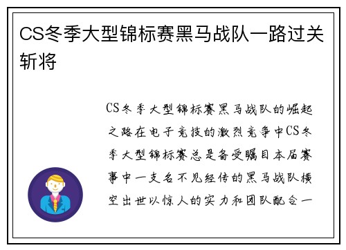 CS冬季大型锦标赛黑马战队一路过关斩将